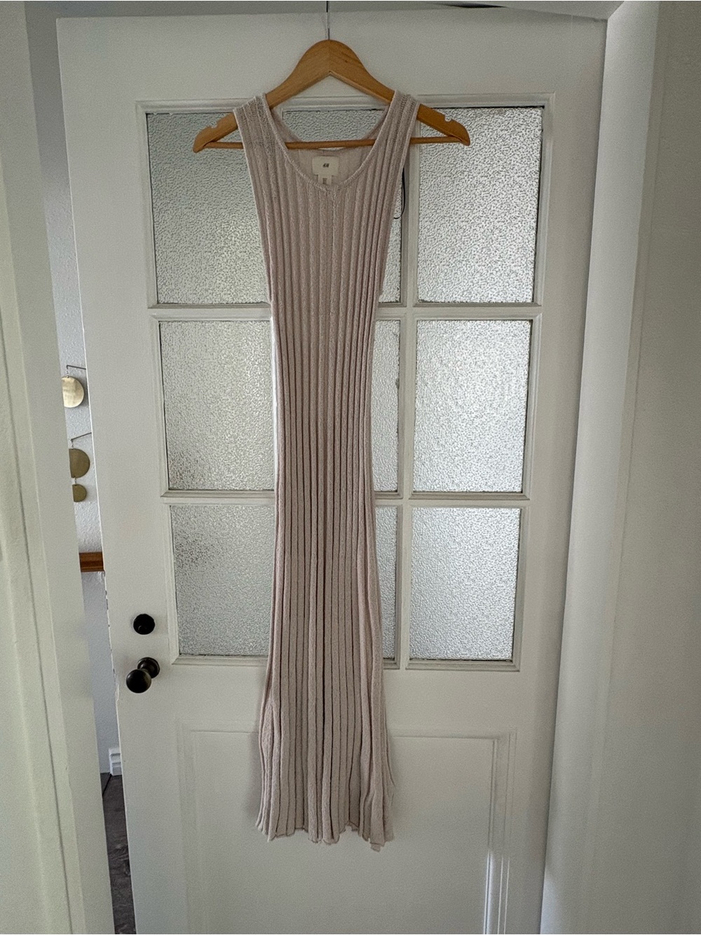 H&M Sleeveless Ribbed Maxi Dress in Light Beige